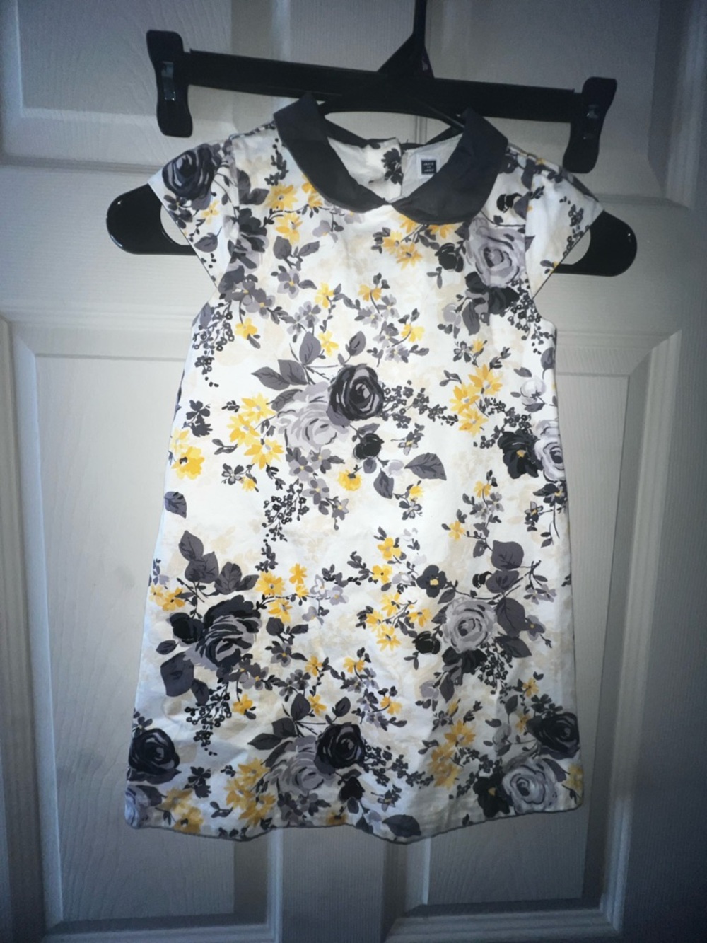Girls Floral Sunshine ave Rose Parade Peter Pan Collar Dress - Yellow & Gray